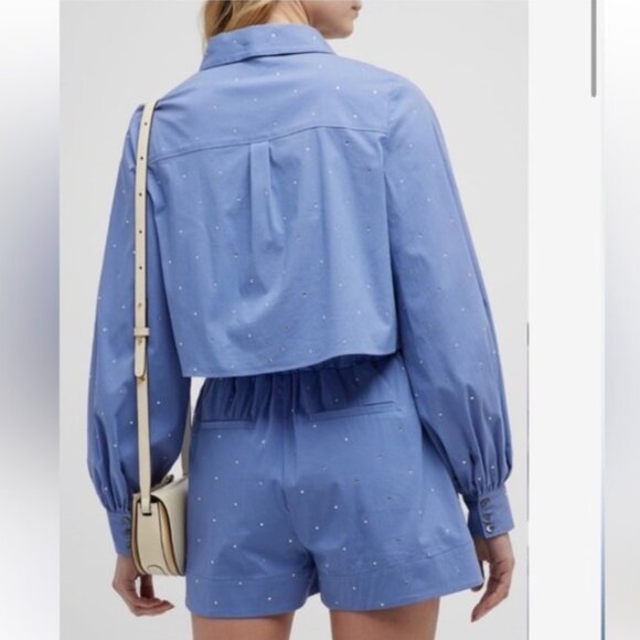 Jason Wu Blue 2-PC Rhinestone Embellished Cotton Button Shirt & Shorts Set S - Picture 9 of 9